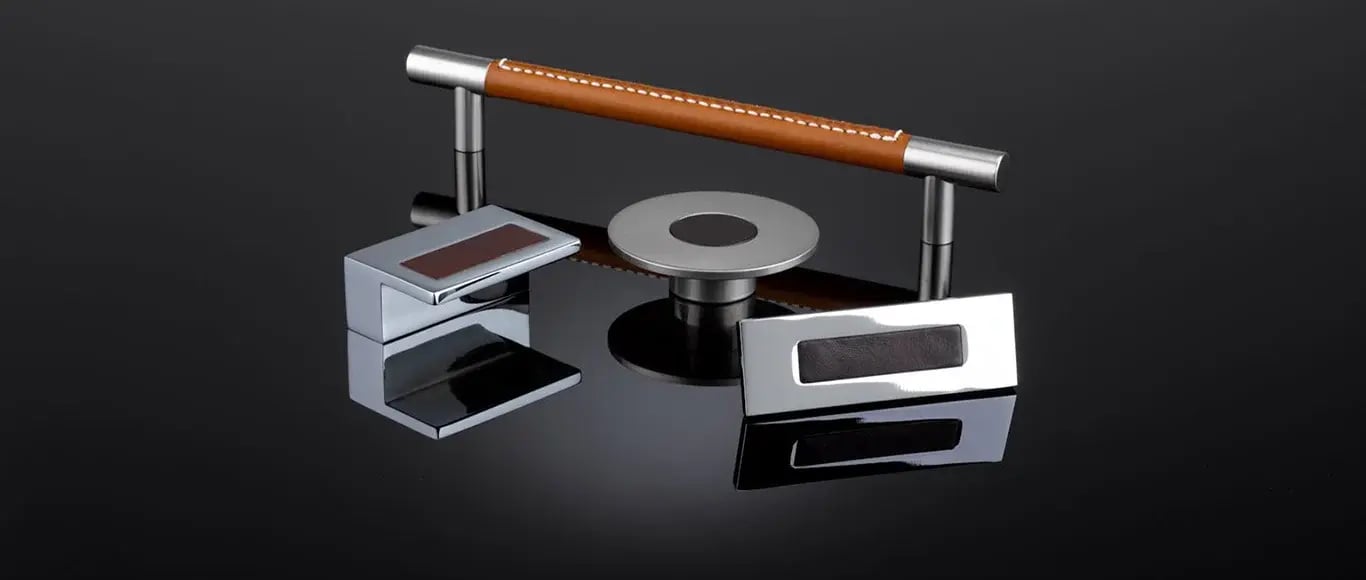 A variety of leather cabinet furniture by Turnstyle Designs