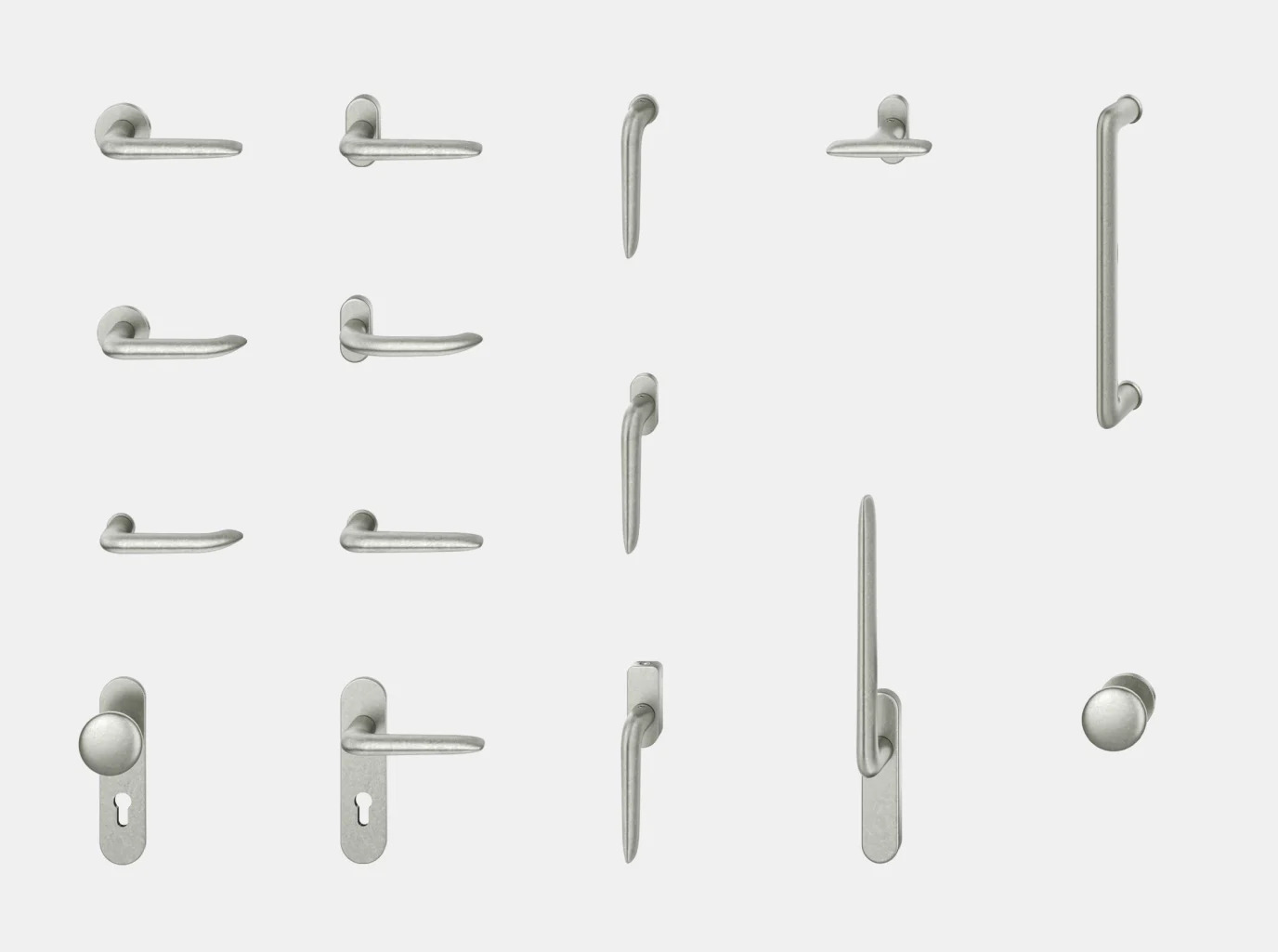 A selection of stainless steel FSB 1292 door handles and pull handles displayed on a white background.