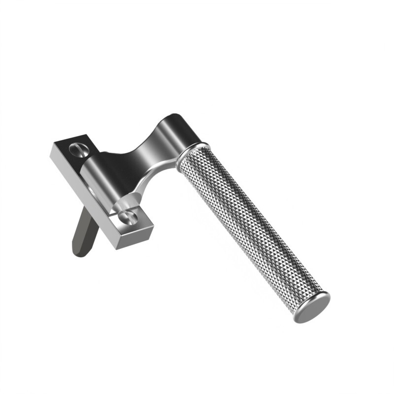 Close-up of knurled hardware on a cabinet handle, highlighting textured grip finish and its use in modern interior design.